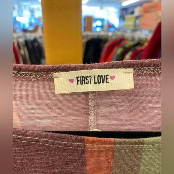 First Love Ladies LG Tan & Orange Striped Blouse - Picture 2 of 5